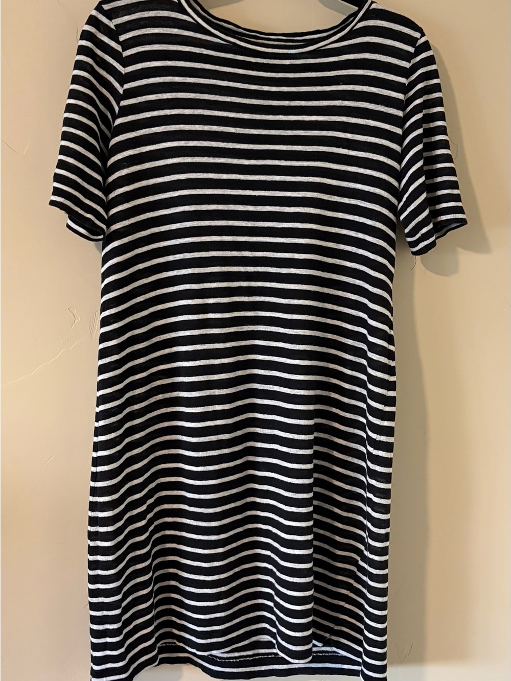 Eileen Fisher Linen Jersey Black & White Striped Short Sleeve Dress size SP